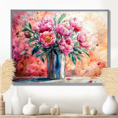 Pink Peonies In Stainless Steel Vase - Peonies Wall Art
