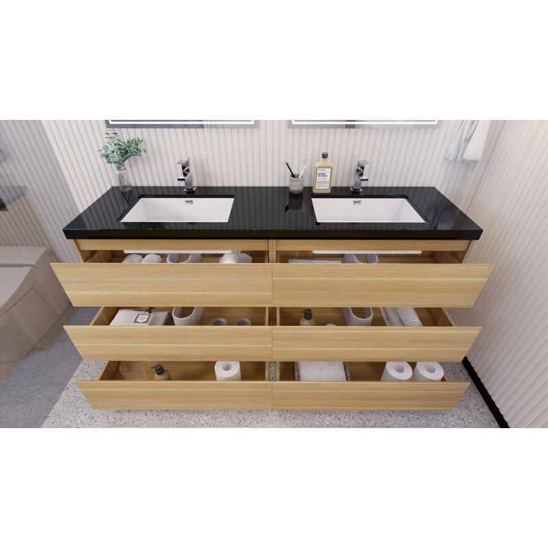 Santrice 70.8'' Double Bathroom Vanity with Acrylic Top, White Oak