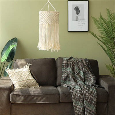 Abat-jour pompon minimaliste en fil de coton tissé à la main, parfait pour décorer les salons, les chambres à coucher et les bureaux.