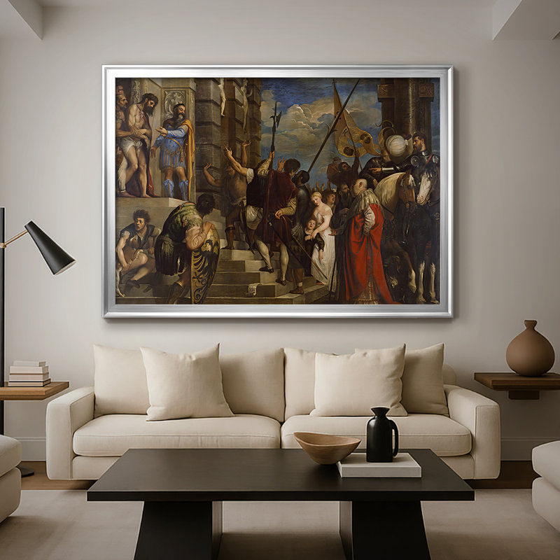Ecce Homo-Titian (Tiziano Vecelli) - Toile tendue avec châssis encadré - 1543, 26,5 x 36,5, Toile avec cadre, Argent