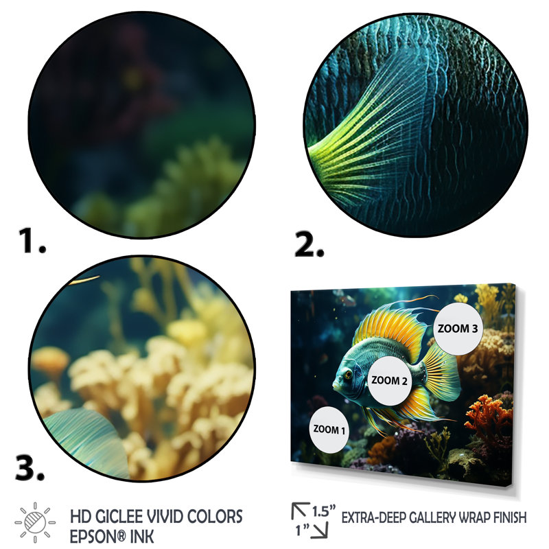 Surreal fish Underwater World I - Butterfly Fish Framed Prints, 34" H x 44" W x 1.5" D, Black Closed Corner Framed