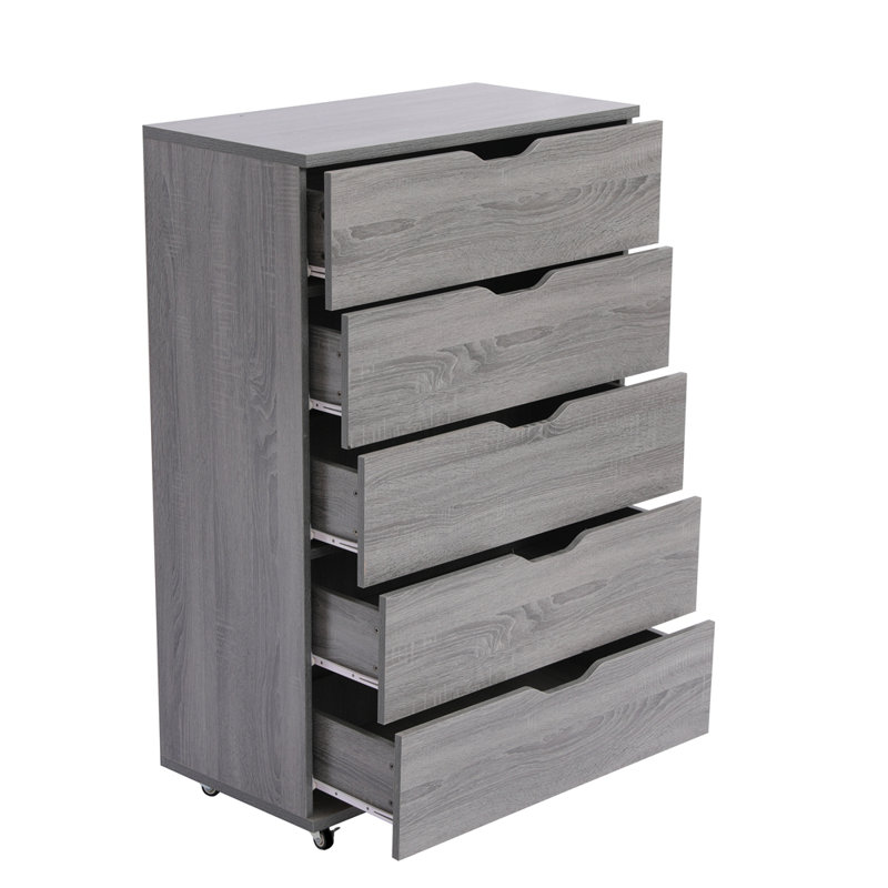 Gray  5-Drawer Dresser with Wheels – Modern Storage Cabinet, Gray