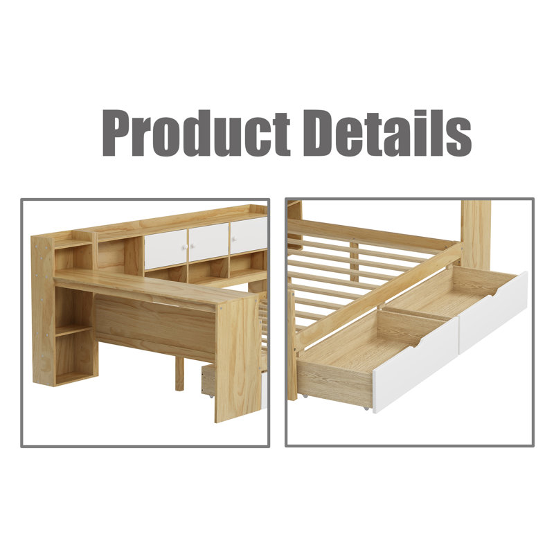 Lit de jour en bois en L, Lit simple, Brun