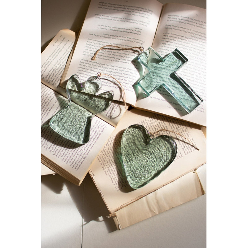  Ornement en verre recyclé bleu-vert en verre recyclé H 5 po, lot de 4