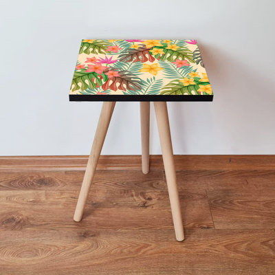 Table d'appoint bohémienne avec pieds en bois de hêtre, 13,8 x 16,5 x 13,8 pouces | Fabrication 100% bois aggloméré, épaisseur: 0,7 po | Parfait pour un décor à thème floral, un ajout élégant et fonctionnel à votre espace de vie