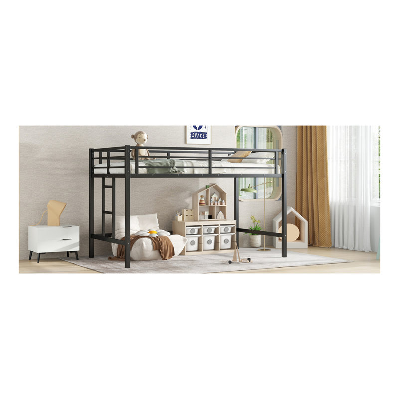 Lit mezzanine simple en métal, lit mezzanine avec échelle facile à monter et garde-corps pour enfants, noir
