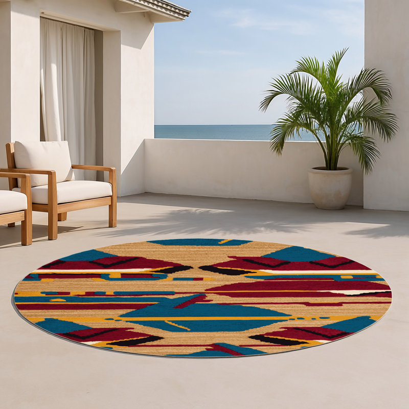 Transportation Brown Indoor and Outdoor Area Rug, Round 5'