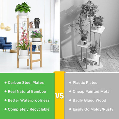 Tall Bamboo Corner Plant Stand, Space Saving Indoor Plant Shelf
