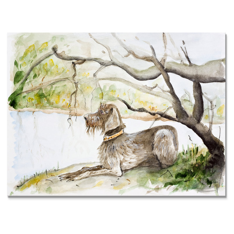 German Wirehaired Pointer - Peinture sur toile, Toile tendue, H 30 po x l 40 po