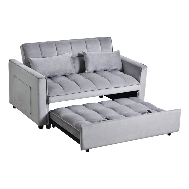 Lit convertible, velours avec coussins et sangles, lit moderne gris, revêtement, structure stable 3 en 1,