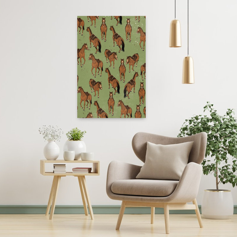 Motif de chevaux bruns abstraits, paysage contemporain de cheval, art mural, H 36 po x l 24 po