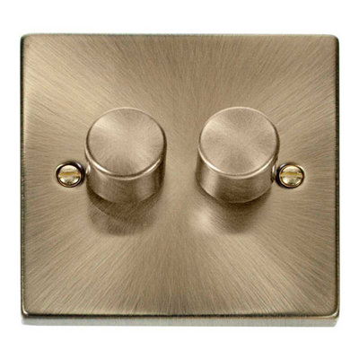 Antique Brass 2 Gang 2 Way LED 100W Trailing Edge Dimmer Light Switch