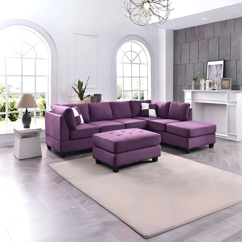 Sectional ( Without Ottoman), Purple Microfiber / Microsuede