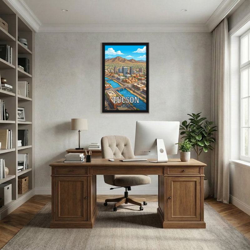 Paysages pittoresques et urbains Tucson avec rivière et montagnes, H 18 po x l 12 po