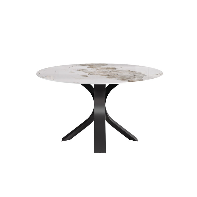 Modern Round Sintered Stone Dining Table, 29.53"H x 53.15"L x 53.15"W, Pandora, Black