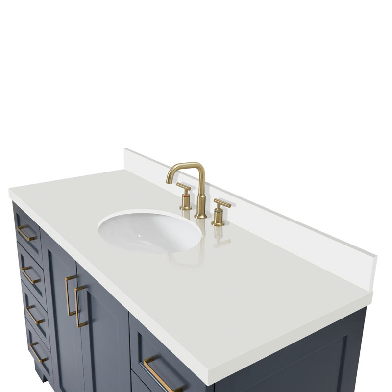 61 IN.  Single Bathroom Vanity, Oval, White Quartz, Midnight Blue