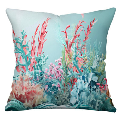 Coussin décoratif réversible en mélange de coton à motif abstrait corail