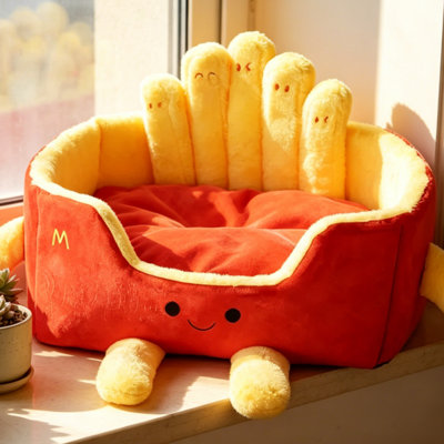 Lit réversible en peluche pour animaux de compagnie avec conception semi-fermée, canapé confortable pour chien et chat à l'intérieur
