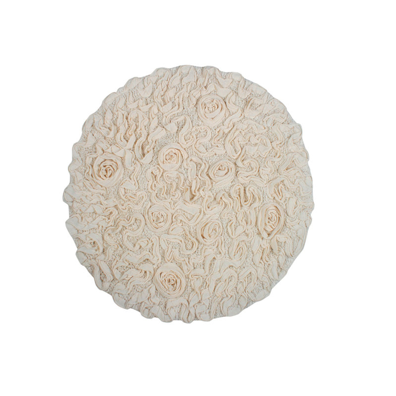 Franciska 100% Cotton Machine Washable Round Bath Rugs, Ivory, 22"W x 22"L
