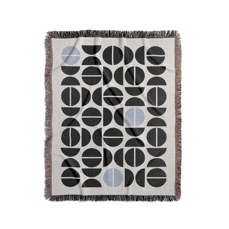 Jeté en mélange de coton Barro, L 60 po x l 60 po, Bleu / noir / blanc cassé