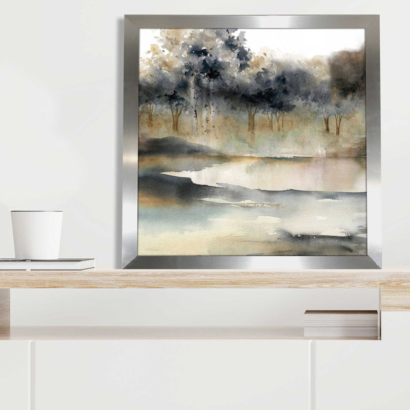 Serene River par Carol Robinson - Peinture, Encadrement argenté, L 31 po x H 31 po