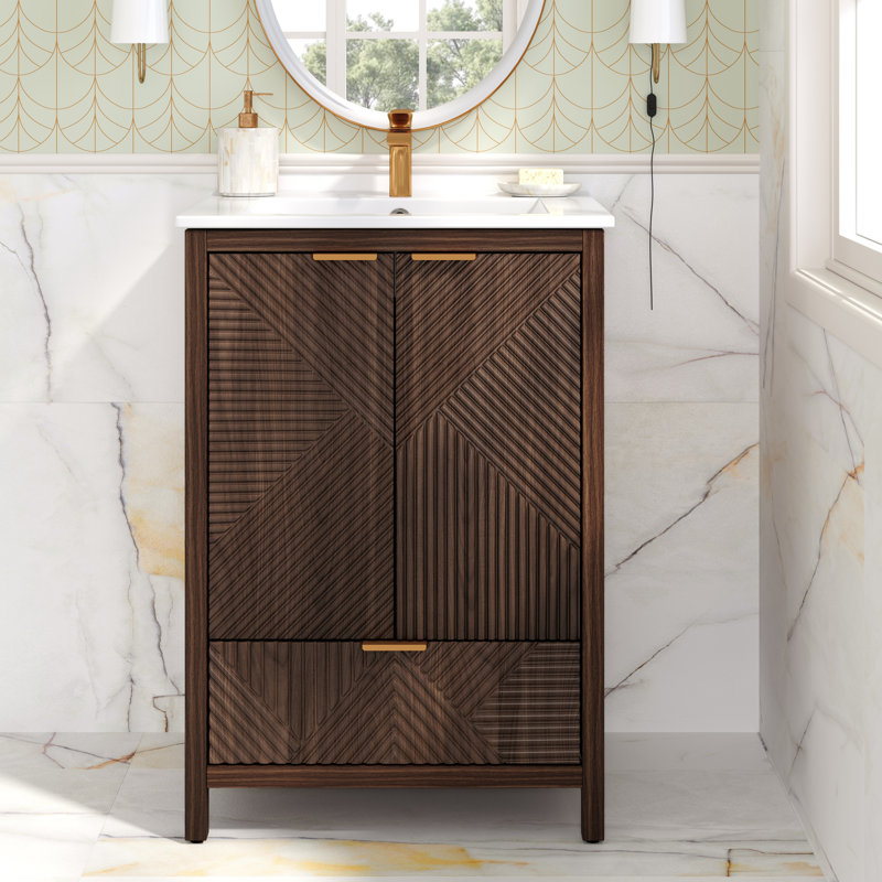 Ensemble de meuble-lavabo moderne 24 po brun | Rangement à fermeture en douceur | Idée de cadeau