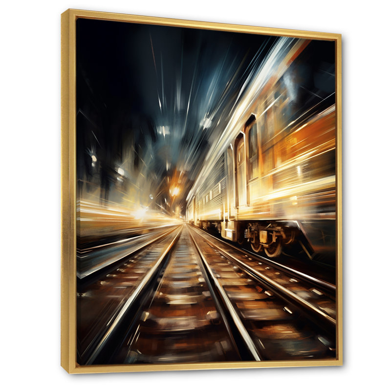 «Train Luminous Trail Lights II», reproduction sur toile, H 44 po x l 34 po x P 1,5 po, Cadre flottant doré