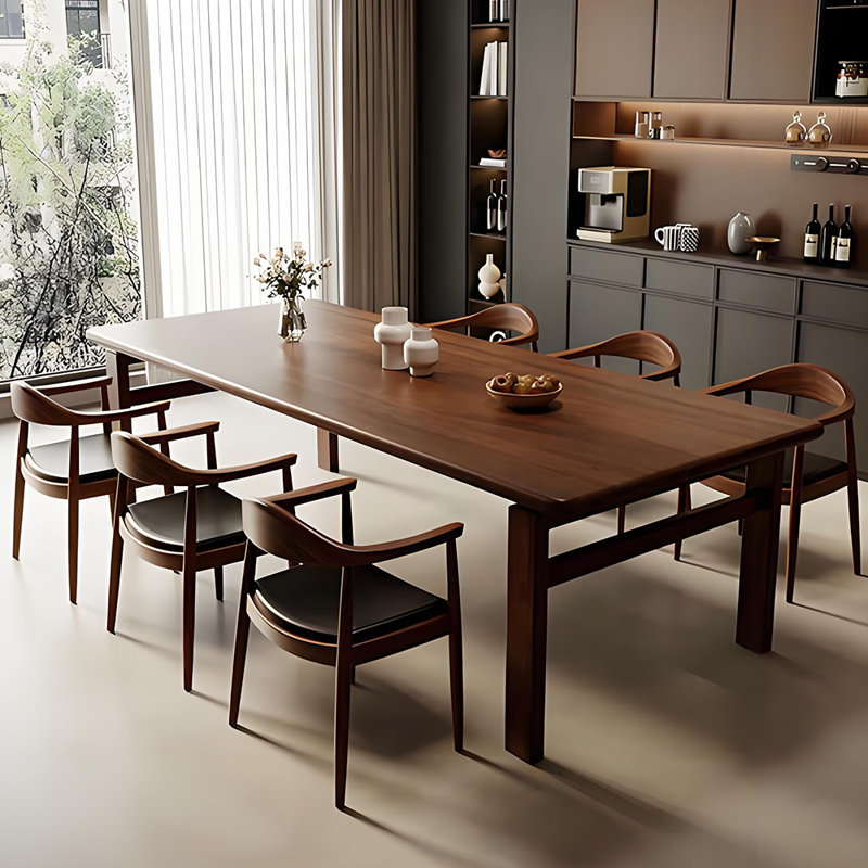 Rectangular Home    Walnut    Dining    Set, 29.5"H x 78.7"L x 31.5"W