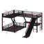 Lit superposé en L avec lit mezzanine, lit superposé triple en métal avec glissade et ports USB-769332