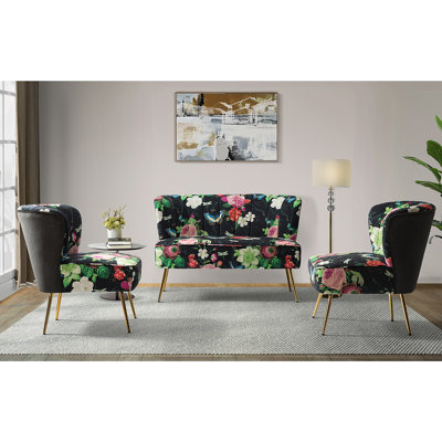 3-Piece Polyester Upholstered Living Room Set with Metal Legs