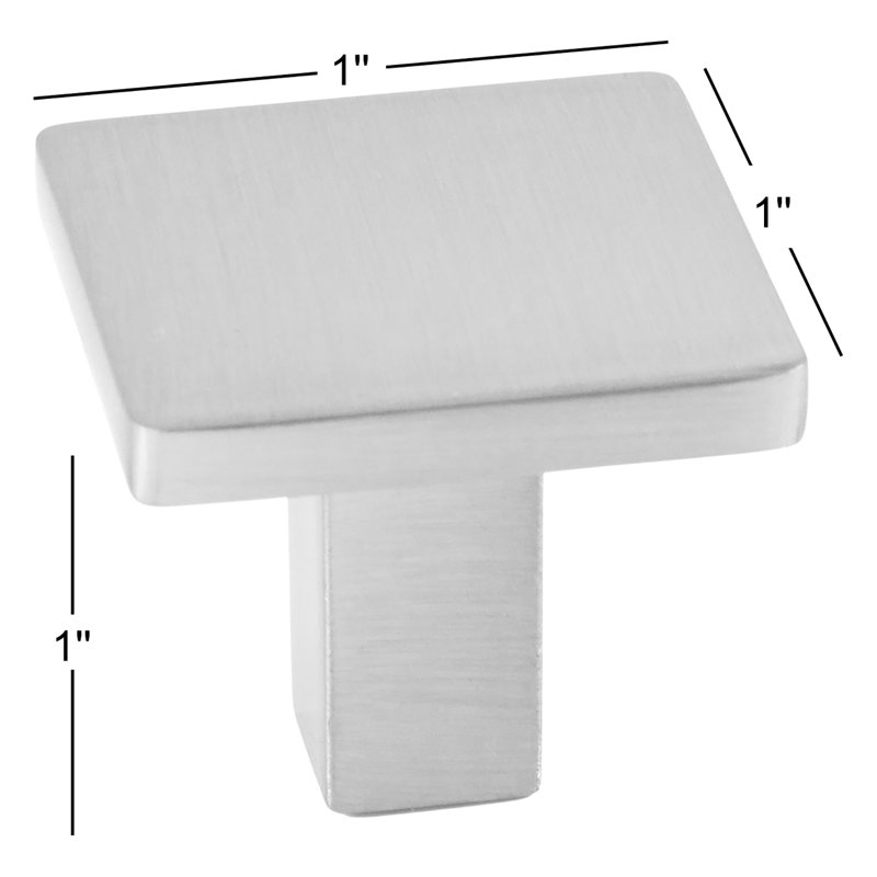 1" Length Square Knob, Brushed Nickel