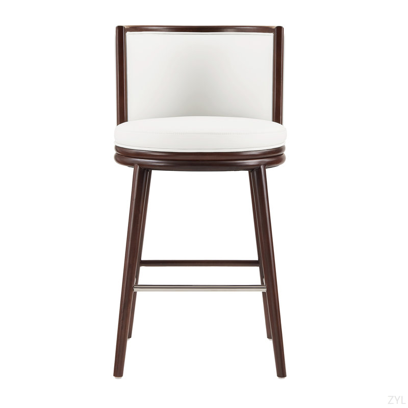 Evalyn Leatherette Barstool With Beech Wood Legs, White