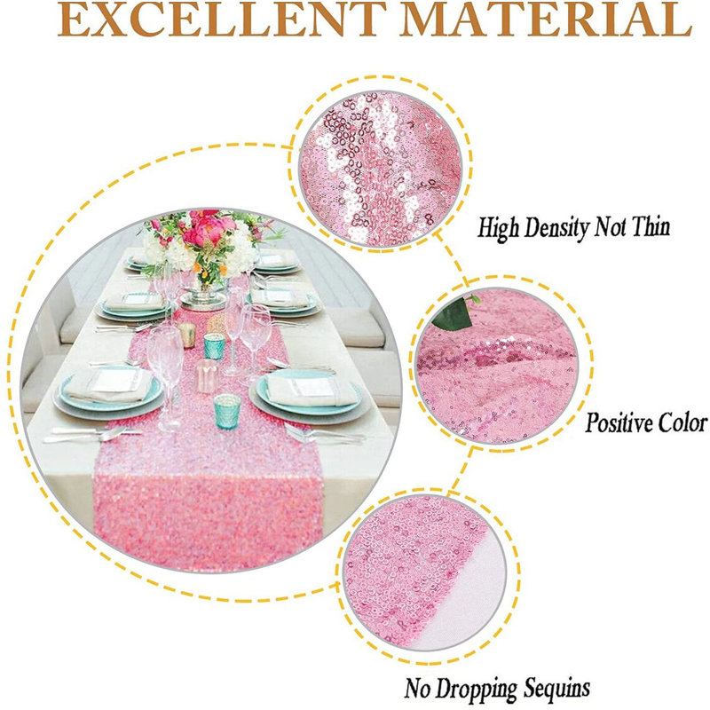 Rose Gold Sequin Table Runner 12" x 108" – Sparkling Shimmery Cloth for Parties, Weddings, and Banquets, Pink 