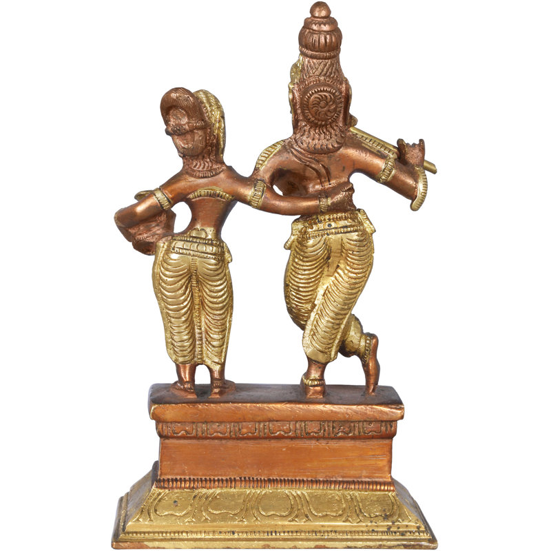 Figurine Radha Krishna en laiton, Cuivre / or