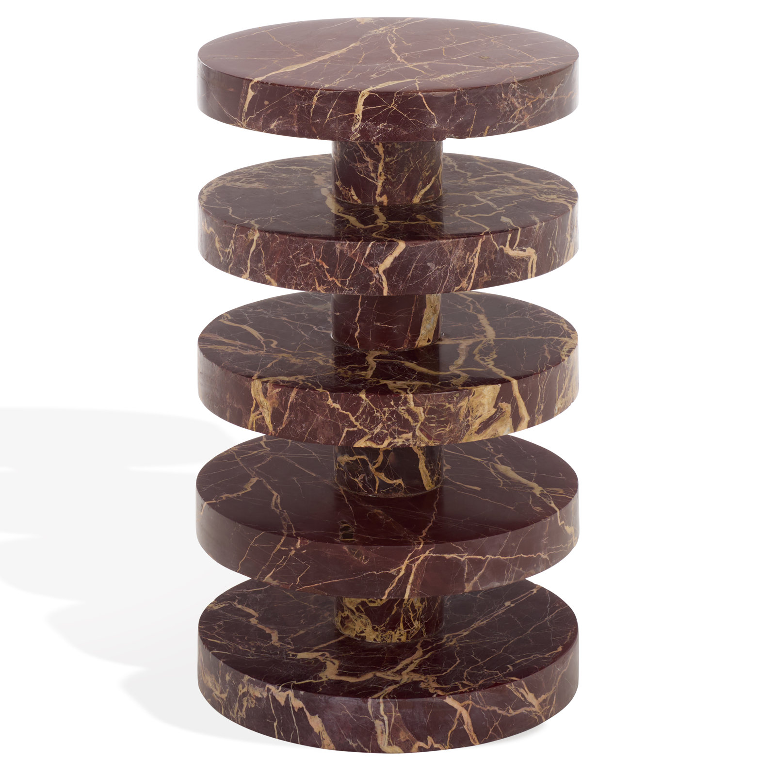 Danny Round Marble Accent Table, Red/White