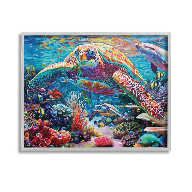 «Vivid Sea Turtle & Reef», art de la giclée encadrée par Michael David Ward, Estampe numérique Farmhouse, H 11 po x l 14 po