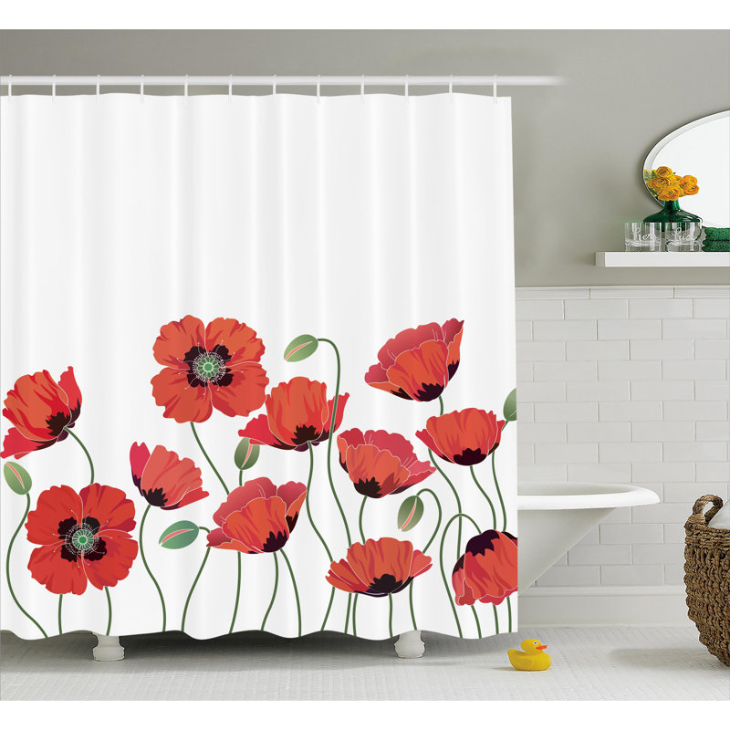 Rideau de douche simple Natural Poppy Garden, H 69 po x l 105 po