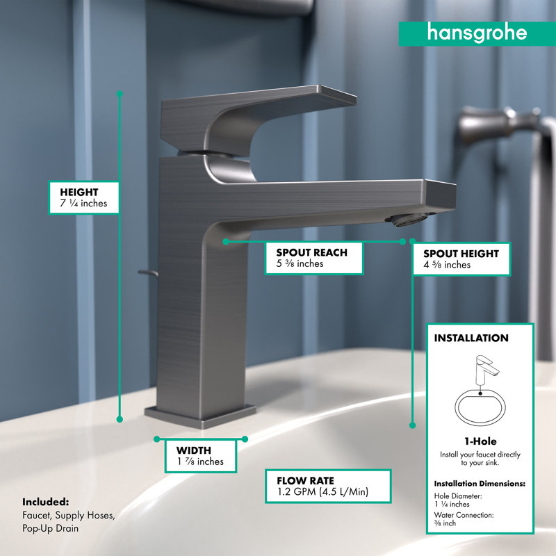 Hansgrohe Metropol Single-Hole Faucet 110 with Lever Handle and Drain Assembly, 1.2 GPM, Brushed Black Chrome