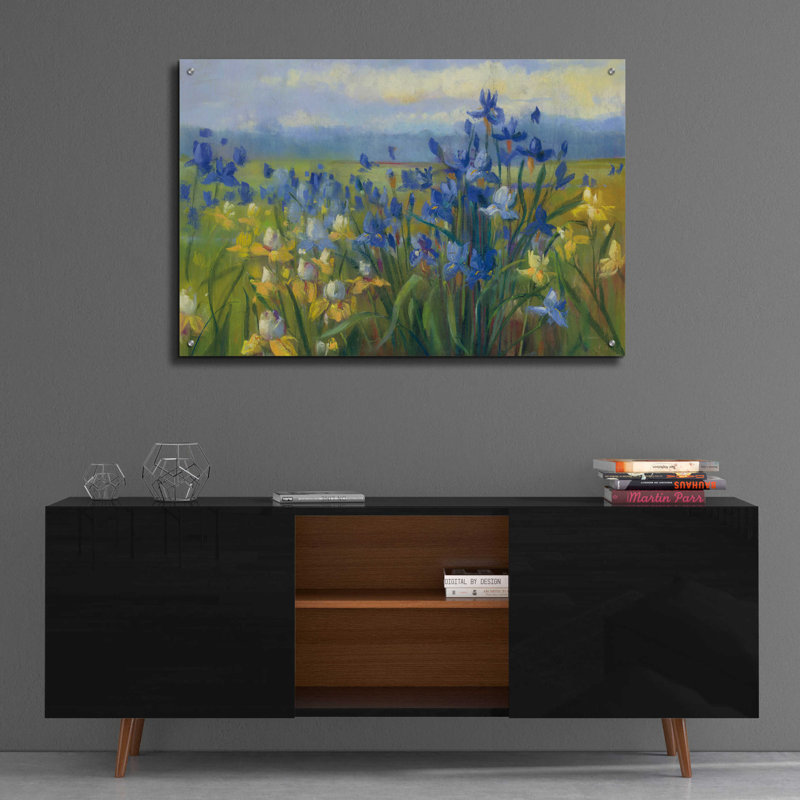 "Champ de fleurs bleues et jaunes V2" par Carol Rowan, H 24 po x l 36 po x P 0,2 po