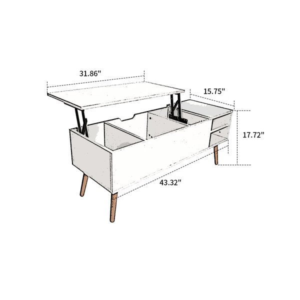 Hasita Lift Top & Slide Out Coffee Table with Storage George Oliver Table Base Color: Black, Table Top Color: White