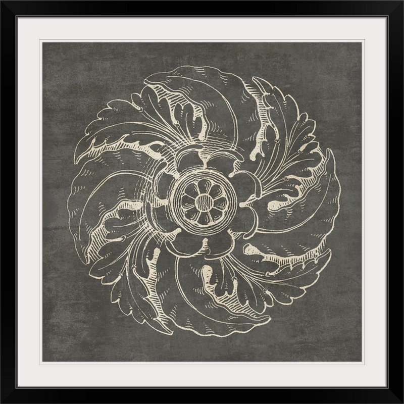 « rosette iv », impression grise, H 20" x l 20" x P 1", Cadre noir