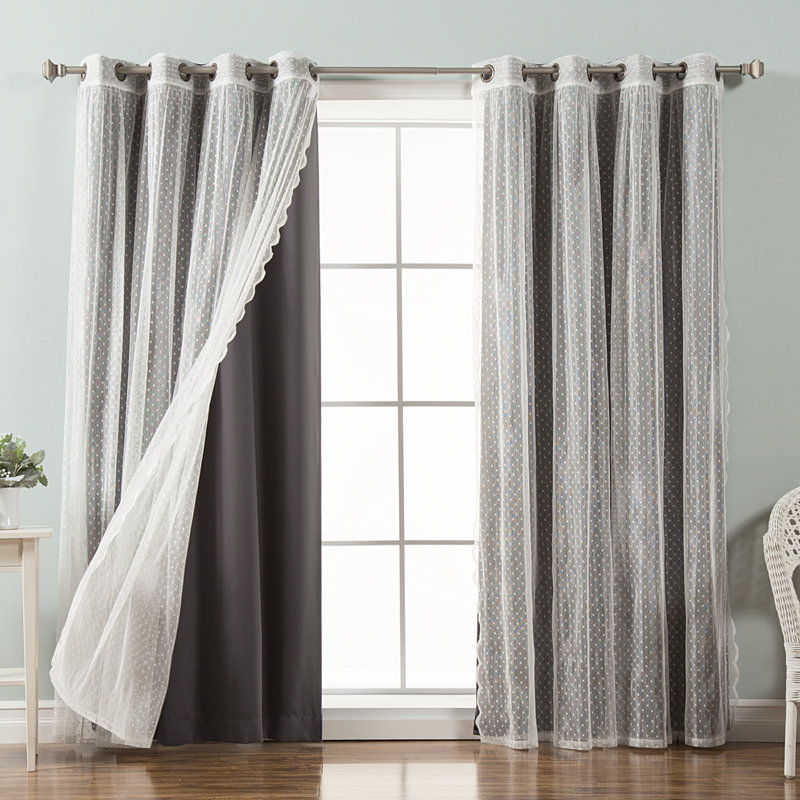 Tulle Polyester Room Darkening Curtain Panels, Dark Gray, 52" W x 96" L