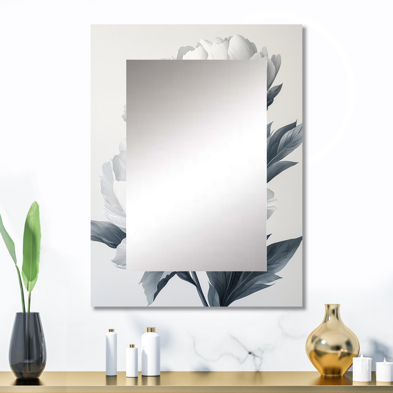 Minimalisme ombre pivoines fleurs II - miroir mural unique pivoines, miroir traditionnel, impression sur métal, 32 po x 24 po