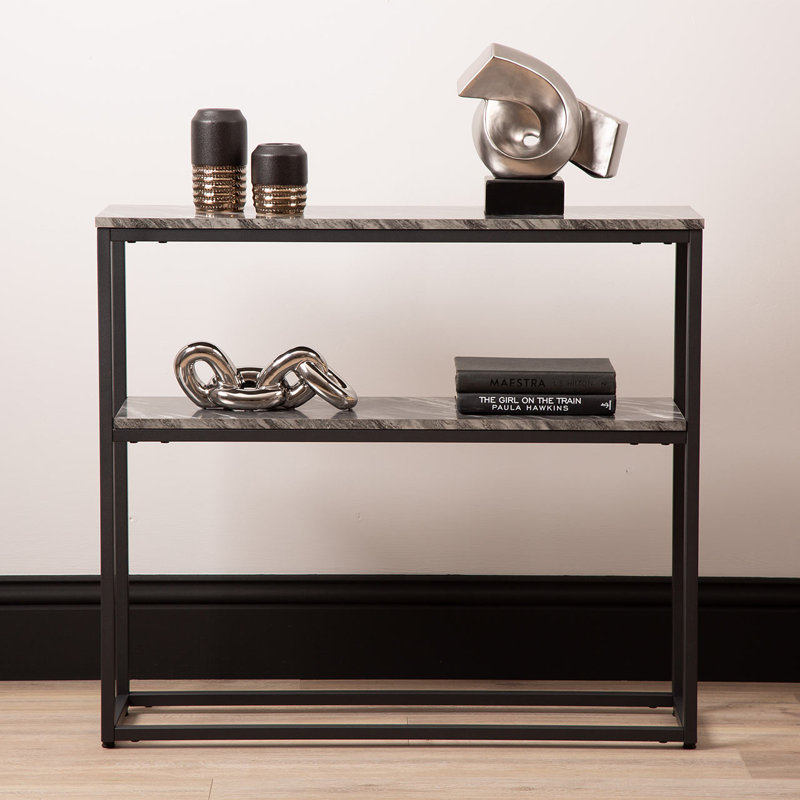 Attis 90cm Metal Console Table For Living Room Furniture, 2 Tier Hallway Table