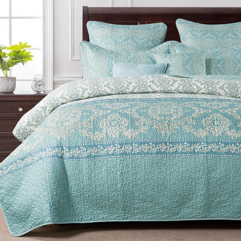 Ensemble de courtepointe en microfibre imprimée de 7 pièces Mystic, Couvre-lit très grand + 6 pièces supplémentaire
