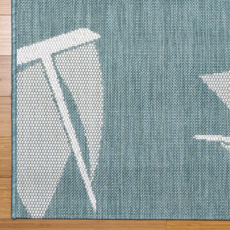 Paseo Bateau Nautical Sailboat Aqua Teal/Gray Flatweave Indoor/Outdoor Area Rug, Runner 2'2" x 6'