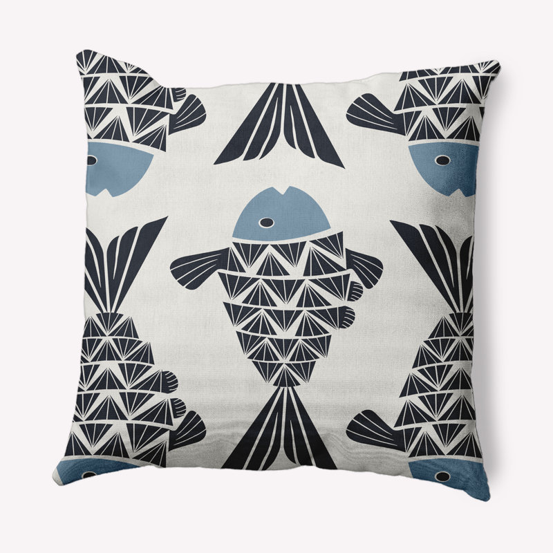 Big Fish Coastal Pillow Cover and Insert, 18" x 18", Dusty Smoke