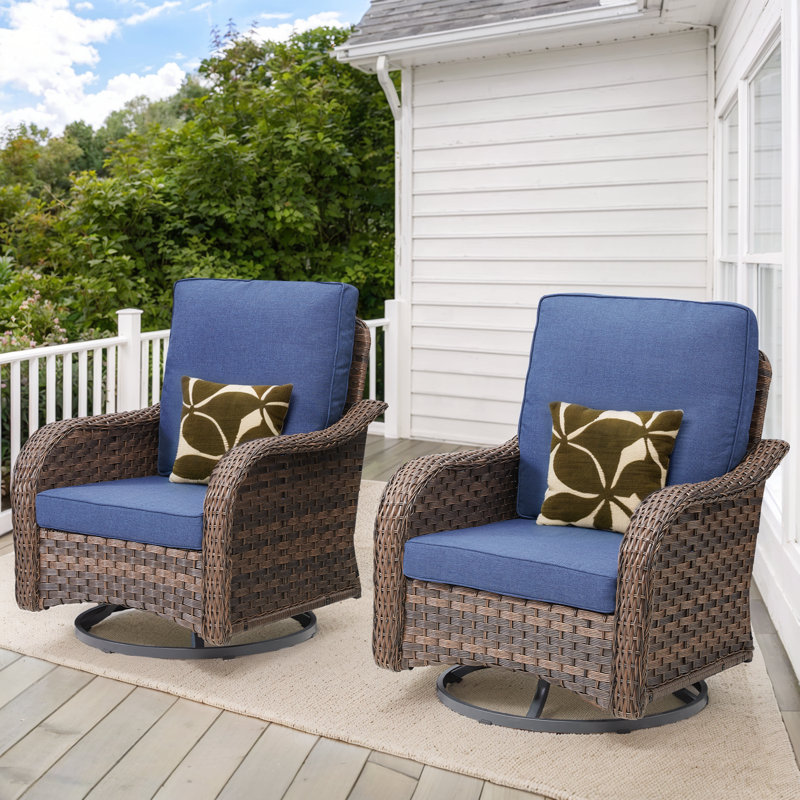 Mobilier de patio, chaises pivotantes en osier PE pivotant, chaise berçante pivotante d'extérieur avec coussins pour le balcon de la véranda, osier