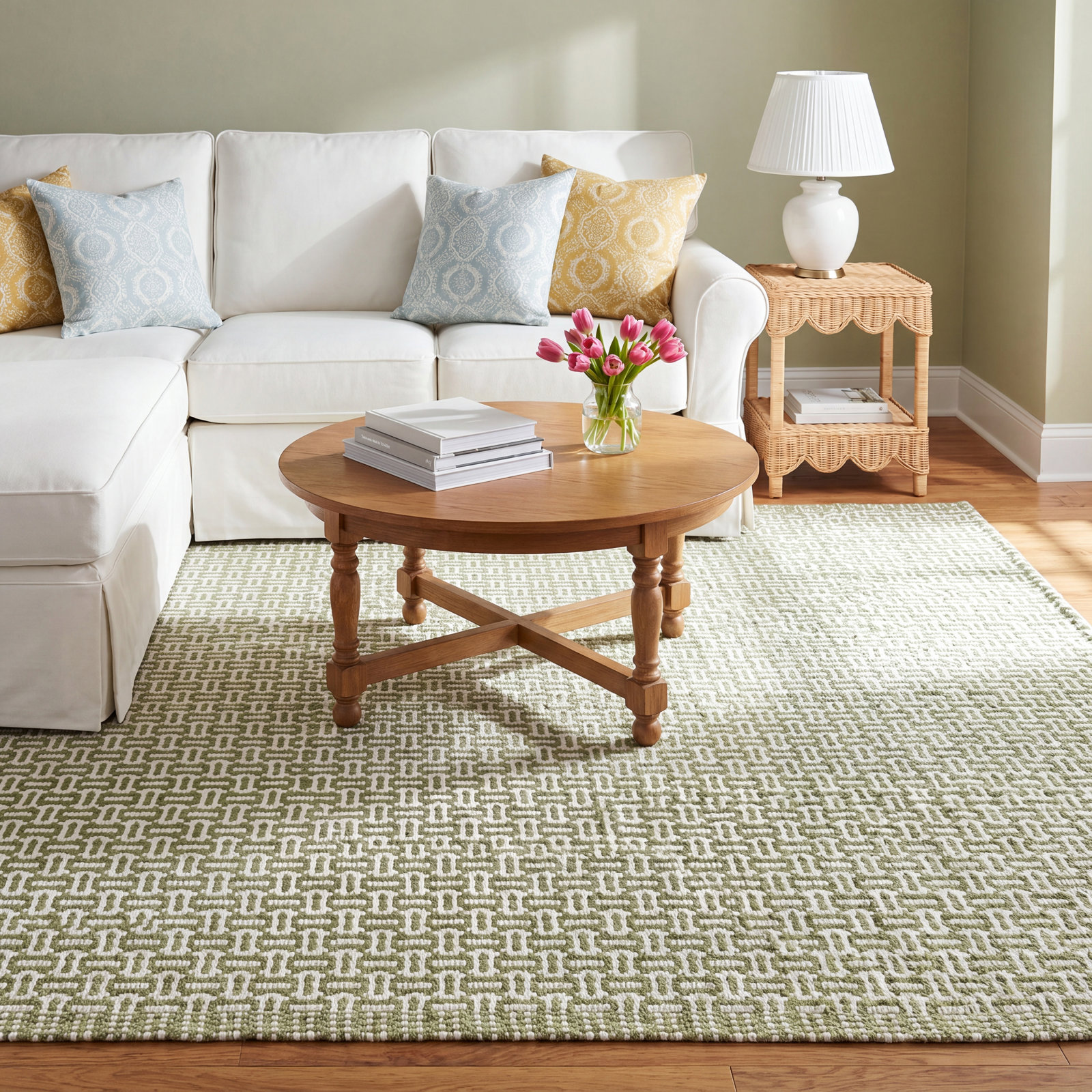 Miss Muffet Olive Hand-Woven Geometric Cotton Rug, Rectangle 9'6" x 13'6", null