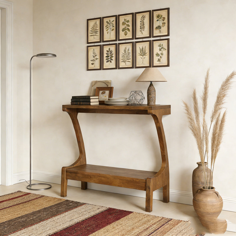 Solid Wood End Table with 2-Tier Storage Shelf